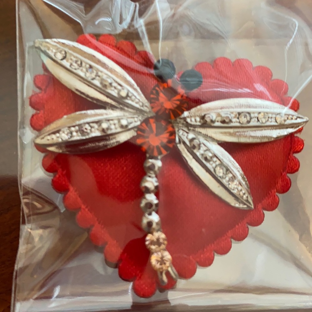 NEW Silver Dragonfly Brooch with Red Stones